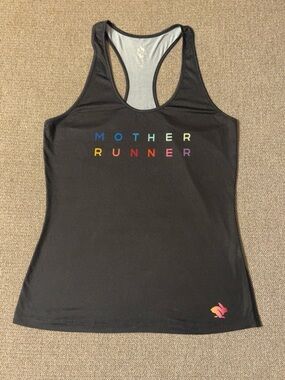 Mother Runner Black Racerback Tank with Rainbow Lettering